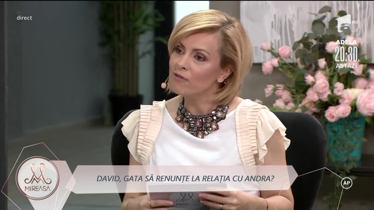 R&acirc;uri de lacrimi pe chipul Andrei! David a făcut o glumă nesărată, iar ea s-a supărat: Nu ne potrivim, ne despărțim!