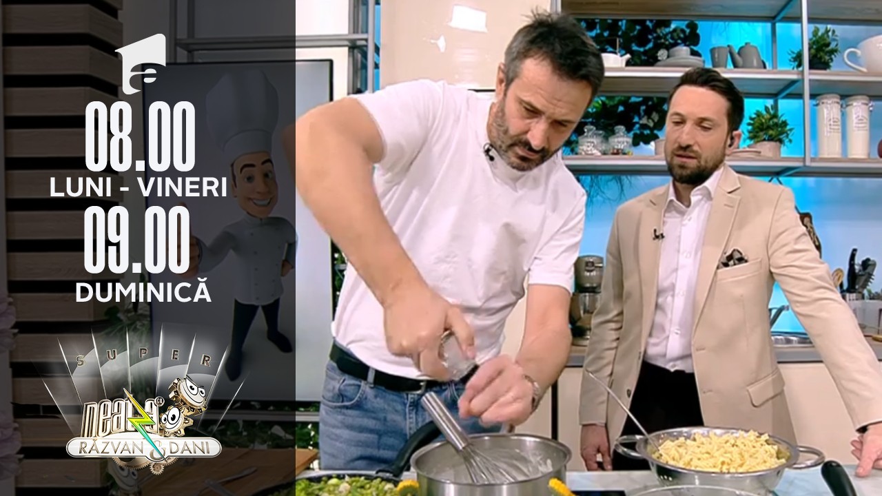 Super Neatza, 1 martie 2022. Rețeta lui chef Nicolai Tand:  macaroane cu br&acirc;nza și mazăre cu broccoli și salmon
