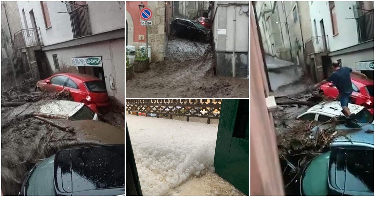 “Dio mio!”.  Filmati scioccanti catturati in Italia dopo che le acque ingrossate del fiume hanno inondato le strade di Monteforte Irpino