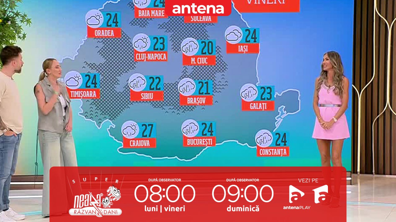 Super Neatza, 14 iunie 2024. Prognoza meteo cu Diana Munteanu: Averse, fenomene electrice şi intensificări ale vântului în mare parte din țară