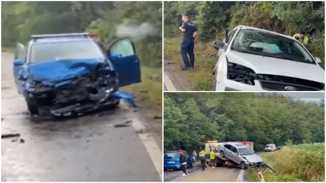 Accidente pe bandă rulantă, după o ploaie puternică. Mai multe mașini s-au făcut praf în apropiere de Reşiţa, din cauza vitezei și a vremii