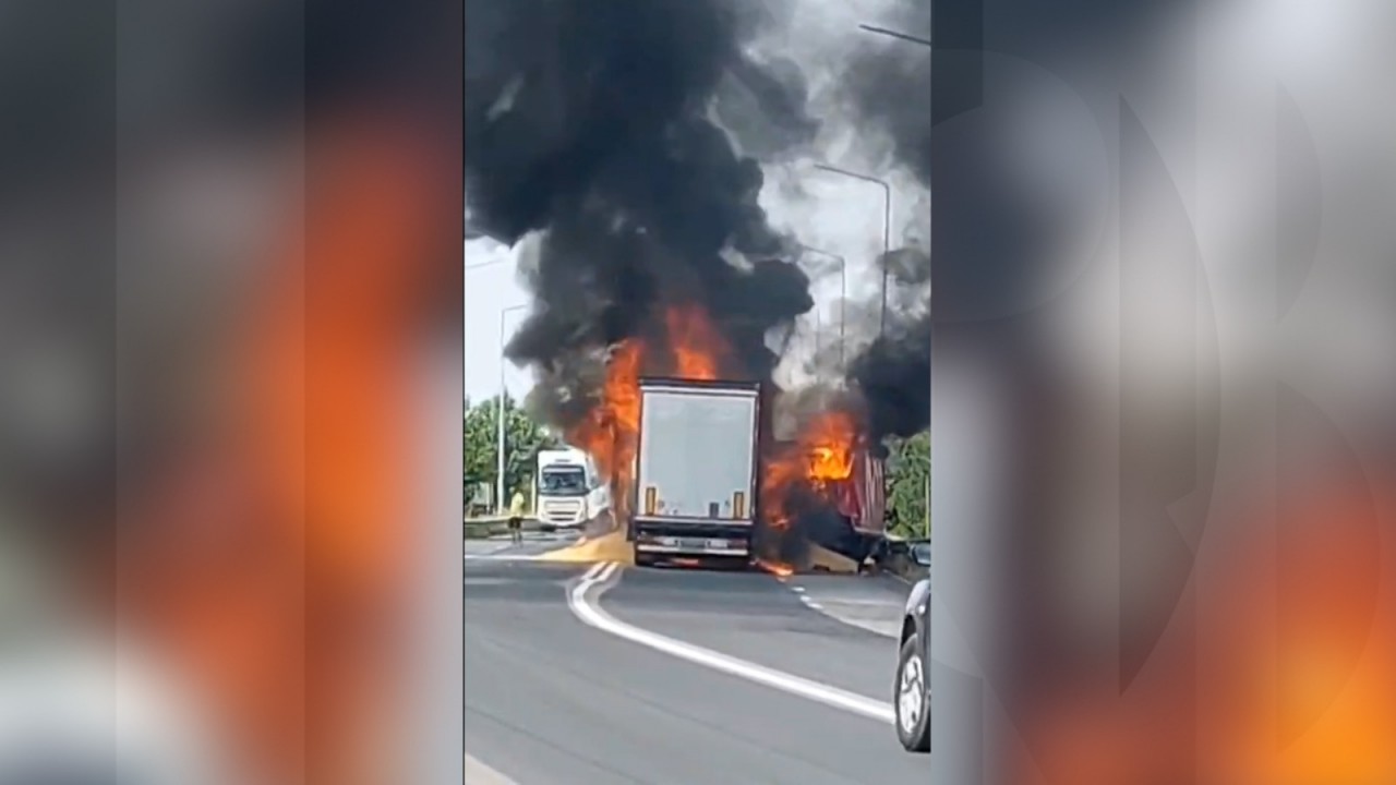 TIR încărcat cu cereale, făcut scrum după ce s-a ciocnit cu o camionetă, la Nădlac. Vehiculele s-au aprins ca o torță, imediat după impact