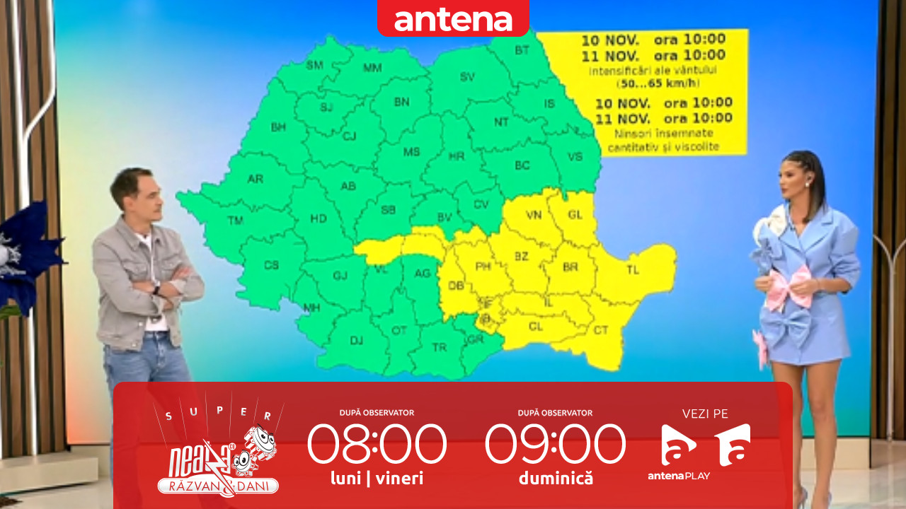 Super Neatza, 11 noiembrie 2024. Prognoza meteo cu Ramona Olaru: Vreme rece, ploi și v&acirc;nt &icirc;n cea mai mare parte din țară