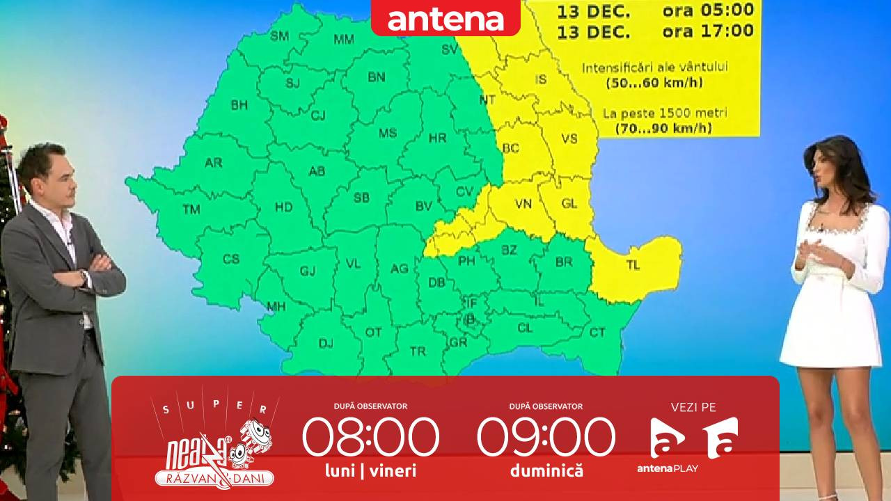 Super Neatza, 13 decembrie 2024. Prognoza meteo cu Ramona Olaru: Cod galben de intensificări ale vântului