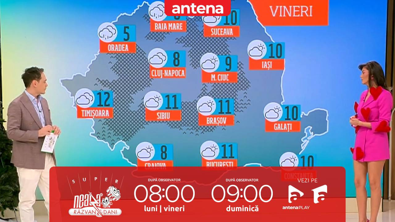 Super Neatza, 14 februarie 2025. Prognoza meteo cu Ramona Olaru: Maximele termice ajung până la 12-13 grade