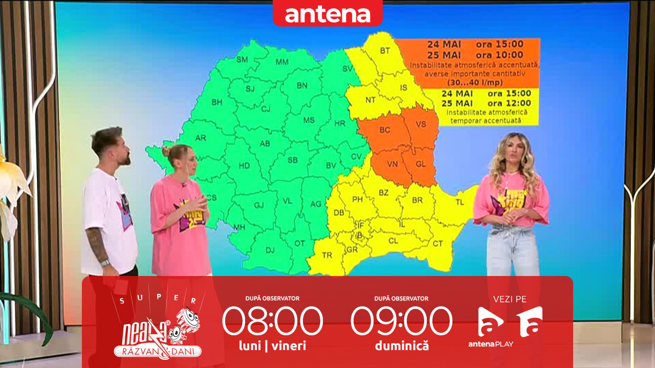 Neatza de Weekend, 25 mai 2025. Prognoza meteo cu Flavia Mihășan: Vreme instabilă, cu ploi însemnate şi intensificări ale vântului