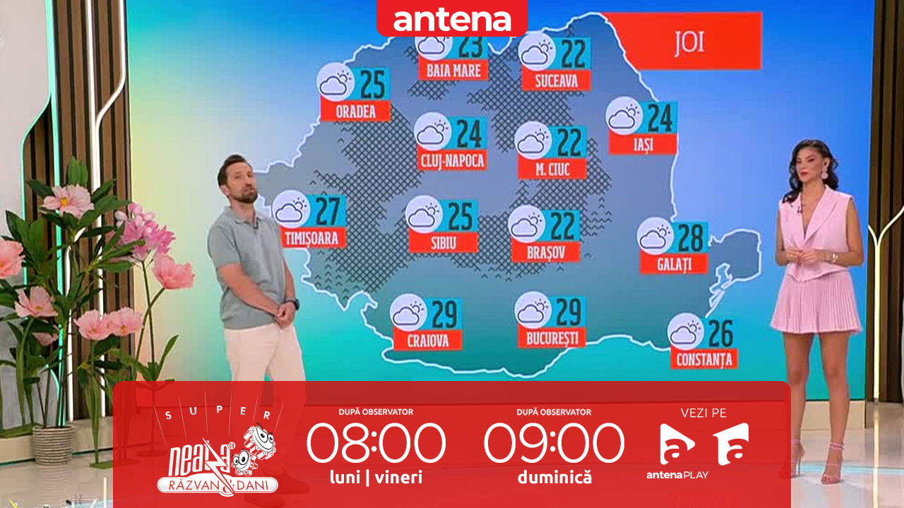 Super Neatza, 12 iunie 2025. Prognoza meteo cu Ramona Olaru: Maximele termice se vor încadra între 21 şi 31 de grade