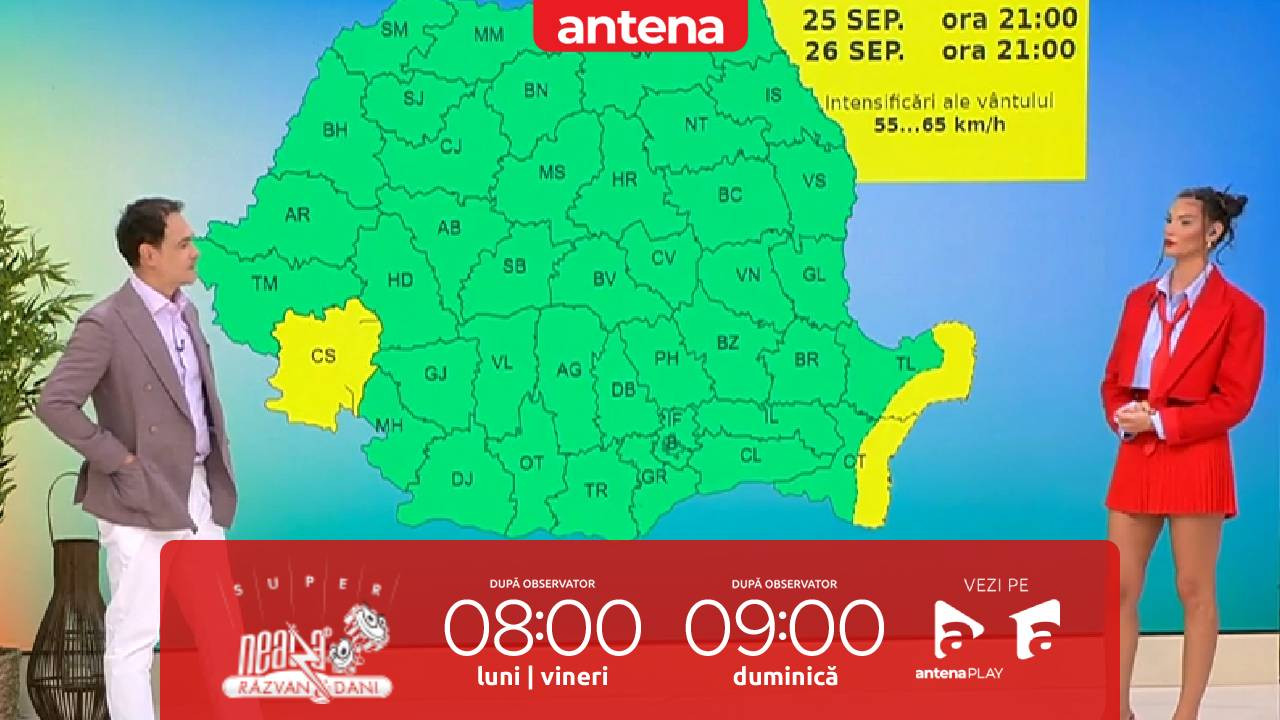 Super Neatza, 26 septembrie 2025. Prognoza meteo cu Ramona Olaru: Maximele termice se vor &icirc;ncadra &icirc;ntre 13 și 23 de grade