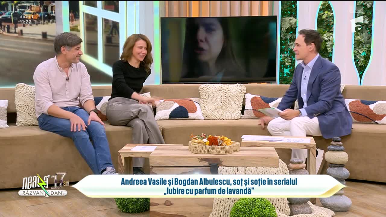 Super Neatza, 17 septembrie 2025. Andreea Vasile și Bogdan Albulescu, actori &icirc;n serialul Iubire cu parfum de lavandă, dau detalii din culise