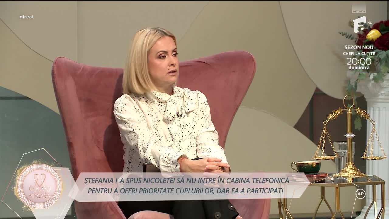 Mireasa sezonul 12, 13 noiembrie 2025. Ștefania i-a spus Nicoletei să nu participe la task, dar ea a intrat în cabină