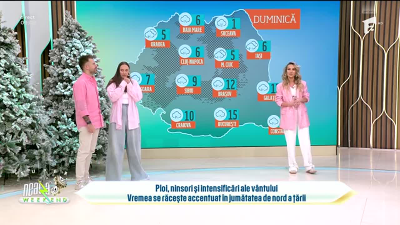 Neatza de Weekend, 15 februarie 2026. Prognoza meteo cu Flavia Mihășan: Ploi, ninsori şi intensificări ale v&acirc;ntului!