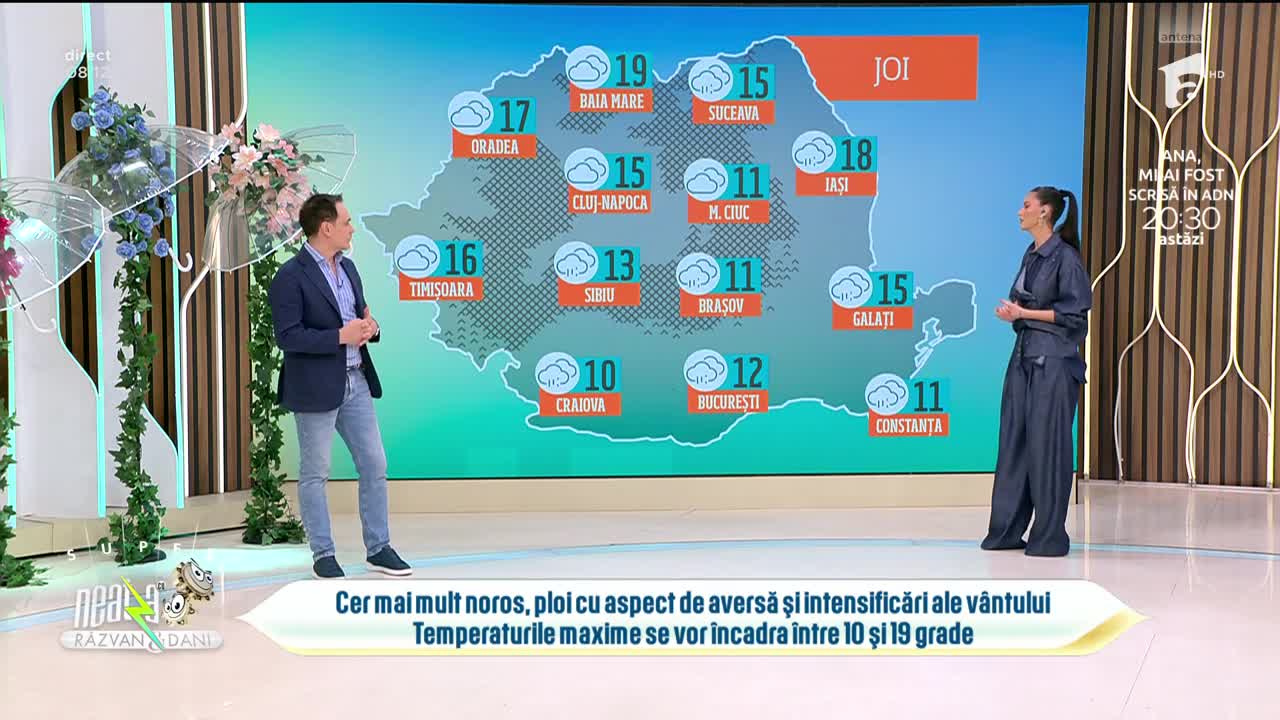 Super Neatza. Prognoza meteo cu Ramona Olaru: Unde sunt anunțate ploi cu aspect de aversă şi intensificări ale v&acirc;ntului