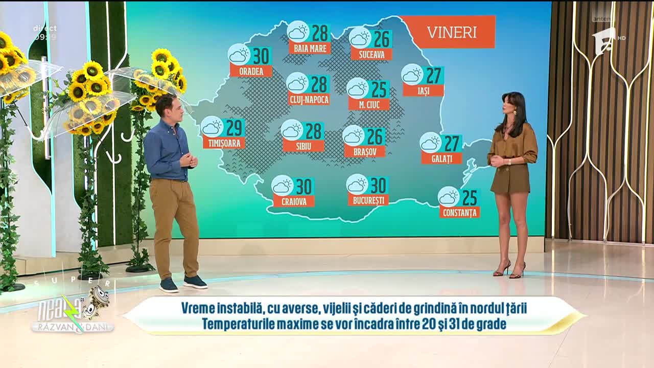 Super Neatza. Prognoza meteo cu Ramona Olaru: Vreme instabilă, cu averse, vijelii şi căderi de grindin&auml;