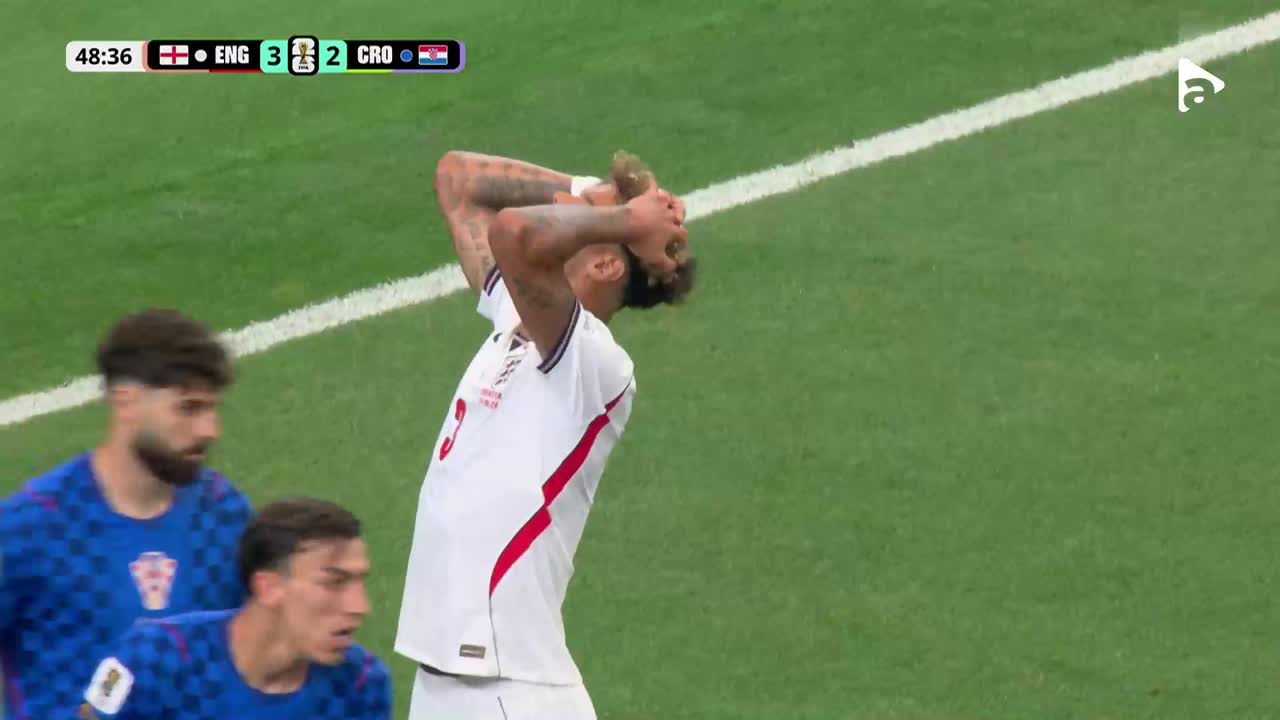 Nico O’Reilly aproape de gol! Lovitură de cap, dar mingea trece pe lângă  | Anglia - Croația