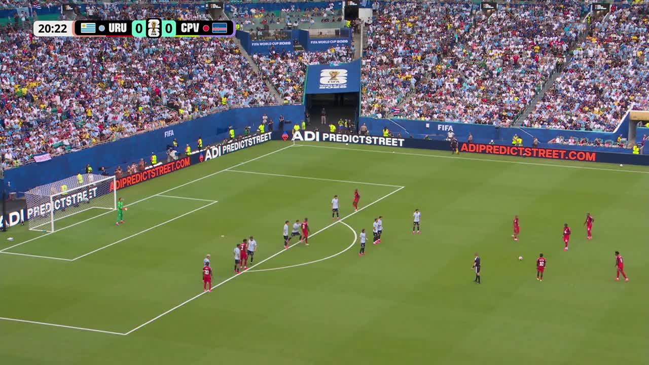 Gol superb reușit de Kevin Pina după o execuție excelentă din fază fixă (min. 21) | Uruguay - Capul Verde
