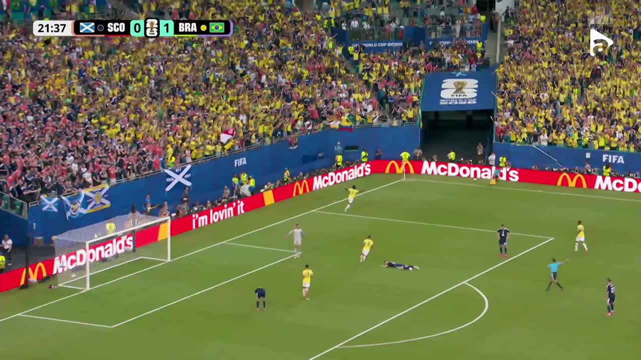 Gol anulat! Vinicius marchează, dar reușita este anulată pentru un fault anterior | Scoția - Brazilia