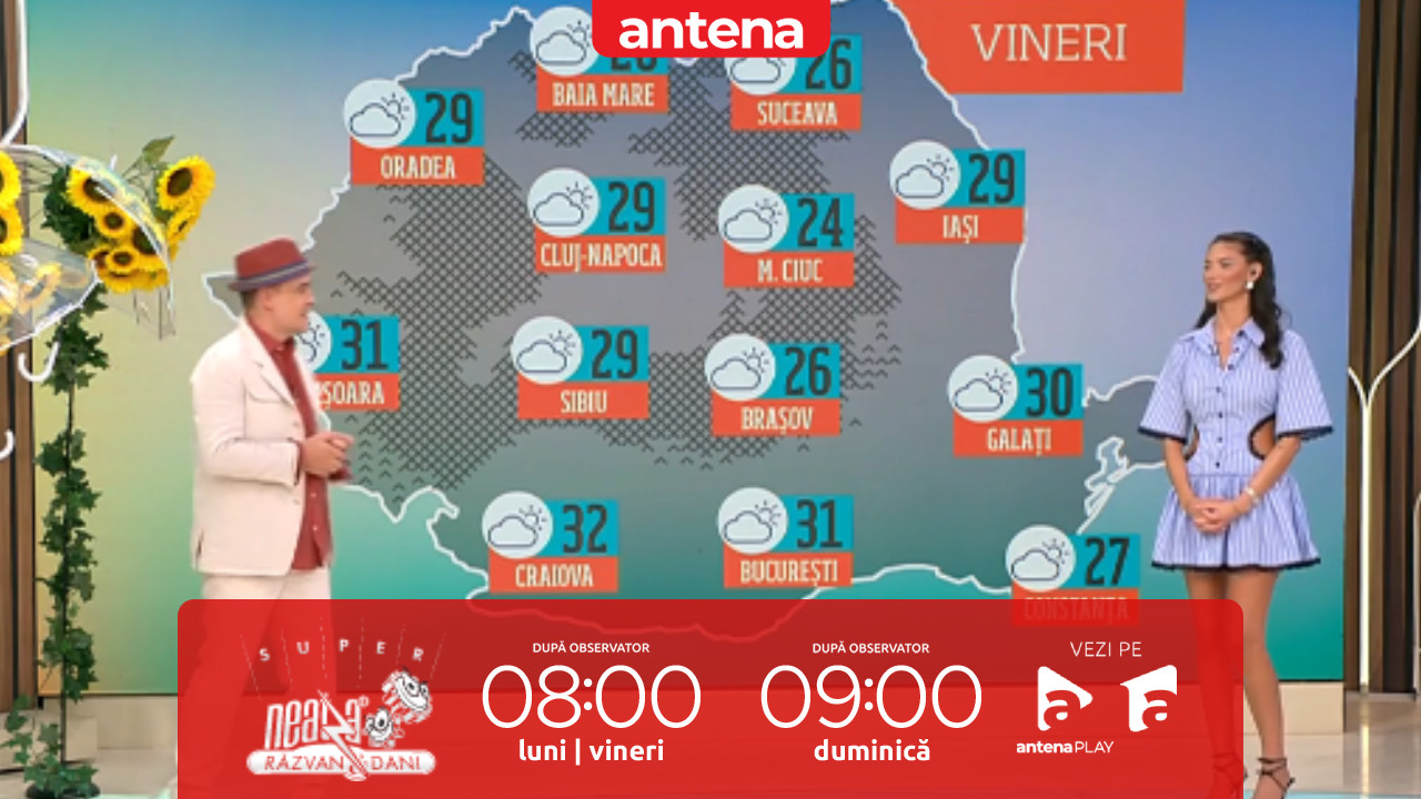 Super Neatza. Prognoza meteo cu Ramona Olaru: Vreme caldă, cu maxime de p&acirc;nă la 32 de grade Celsius