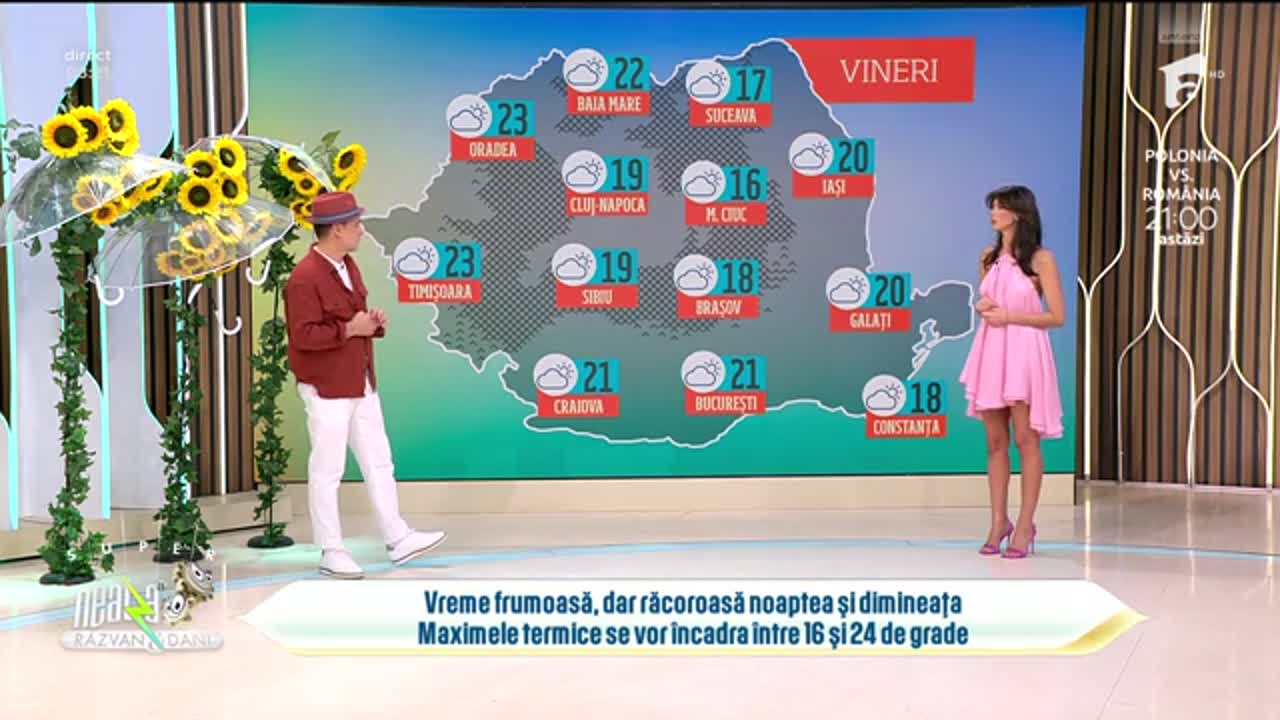 Super Neatza. Prognoza meteo cu Ramona Olaru: Vreme frumoasă, dar răcoroasă noaptea şi dimineața