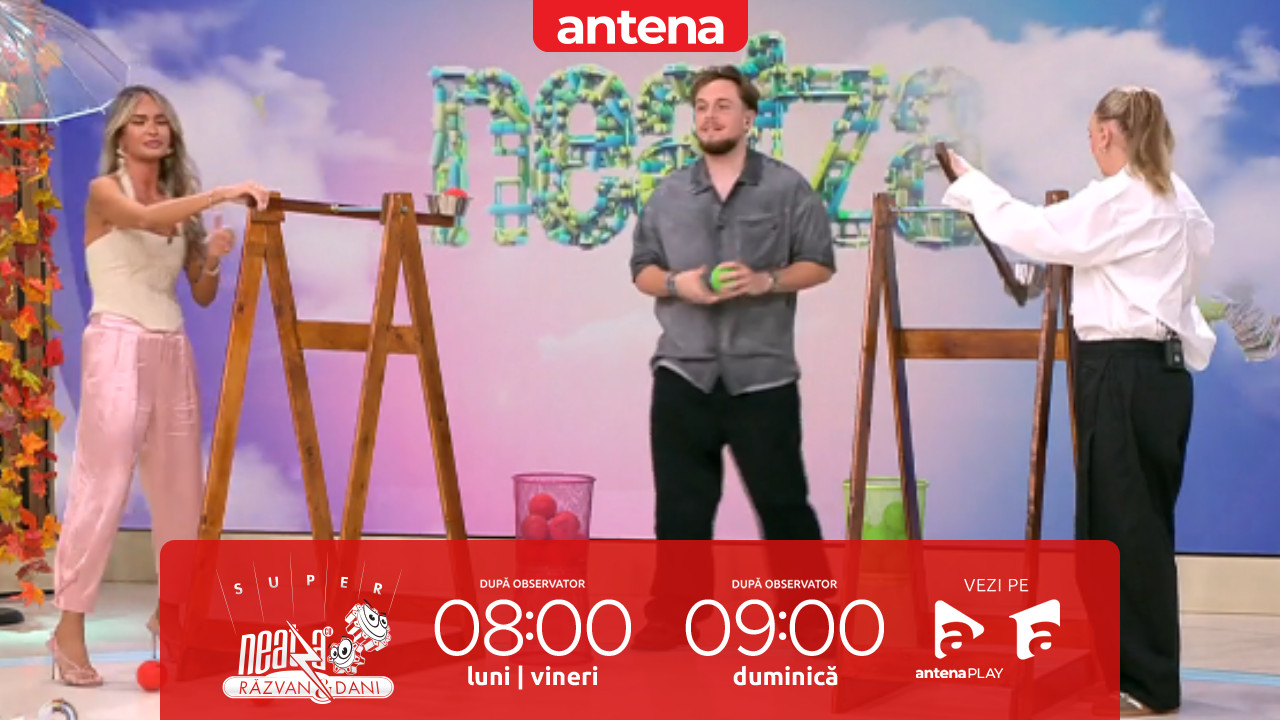 Neatza de Weekend. Diana Munteanu și Ilona s-au &icirc;ntrecut la catapultat mingi &icirc;n ghiozdane!