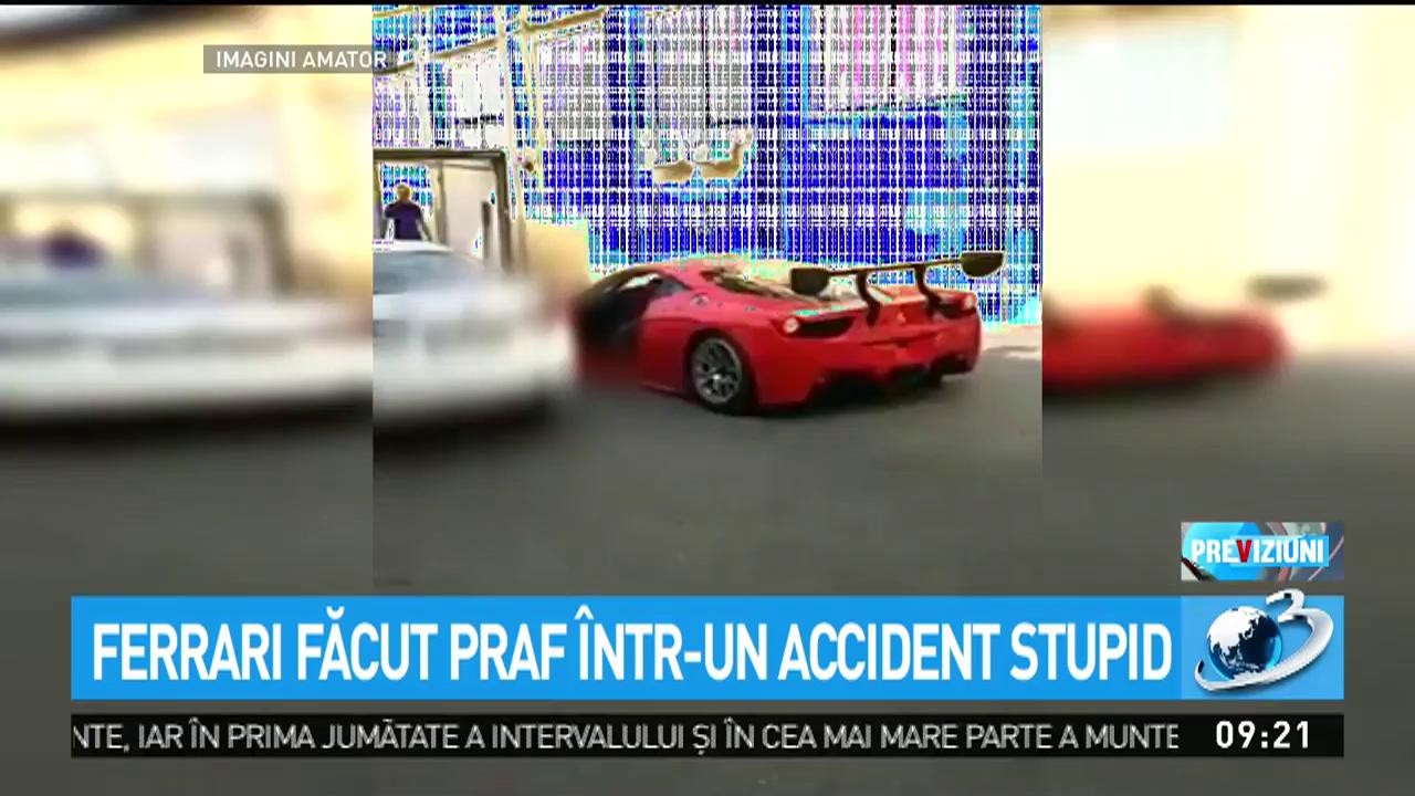 Video. Ferrari făcut praf într-un accident stupid petrecut în București