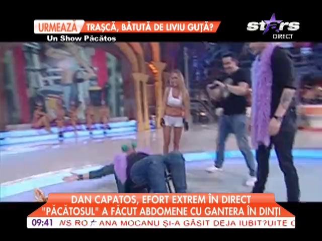 Dan Capatos a făcut abdomene &icirc;n direct, cu o ganteră &icirc;ntre dinţi