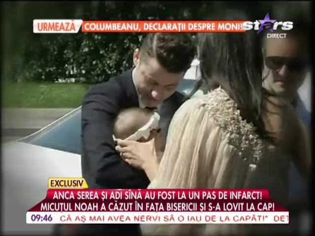 Anca Serea şi Adi S&icirc;nă, la un pas de infarct! Micuţul Noah a căzut &icirc;n faţa bisericii şi s-a lovit la cap!