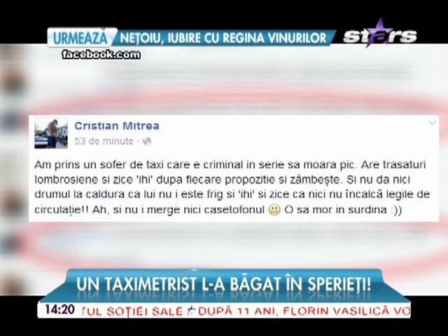 Cristi Mitrea băgat &icirc;n sperieţi de un taximetrist