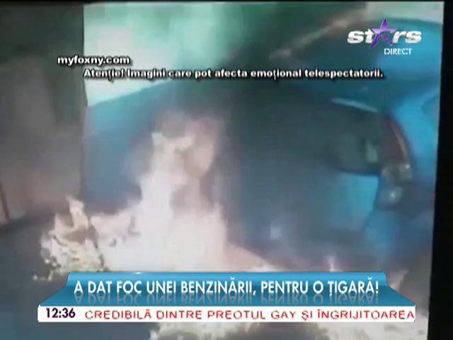 Imagini şocante! O femeie dă foc unei benzinării pentru că nu primeşte o ţigară