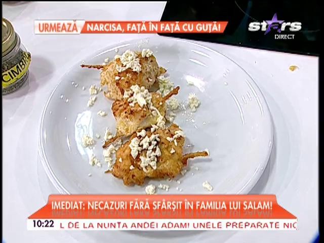 Reinventează masa de pr&acirc;nz! Raluca Dumitru &icirc;ţi propune o reţetă originală şi gustoasă: "Portofele de pui cu br&acirc;nză"
