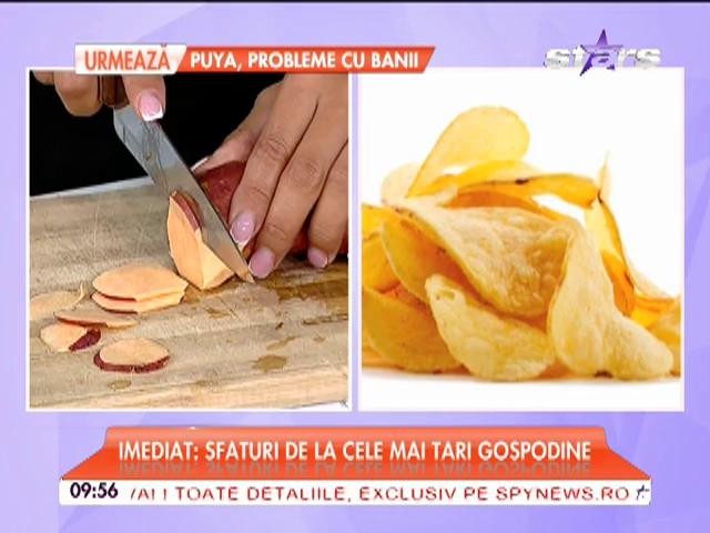 Raluca Dumitru &icirc;ţi recomandă o gustare delicioasă: Chips-uri sănătoase din cartofi dulci