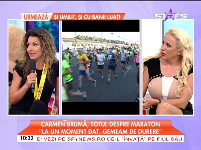Carmen Brumă a trecut prin stări cumplite &icirc;n timpul Maratonului Internaţional: "Gemeam de durere!"