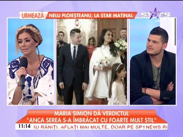 Maria Simion a luat la puricat ţinutele de la nuntă lui Adi S&icirc;nă şi a Ancăi Serea: "Nu mă aşteptam ca Anca să poarte, &icirc;n păr, o floare at&acirc;t de mare!"