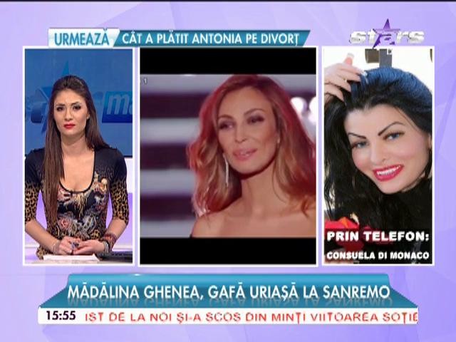 Consuela di Monaco, comentarii despre gafa Mădălinei Ghenea de la Sanremo: "Italienii &icirc;n general sunt rasişti nu prea o aprobă"