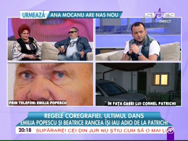 Emilia Popescu, &icirc;n lacrimi după decesul lui Cornel Patrichi: "&Icirc;mi pare tare rău că nu am fost l&acirc;ngă el. Regret că n-am pus m&acirc;na pe telefon, că n-am mers să-l văd!"