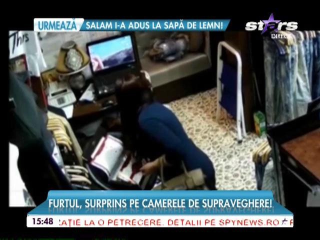 A furat un telefon de sub nasul v&acirc;nzătoarei! Furtul, surprins pe camerele de supraveghere