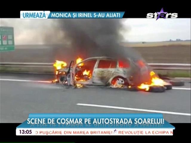 O maşină a ars &icirc;n totalitate pe autostrada Soarelui