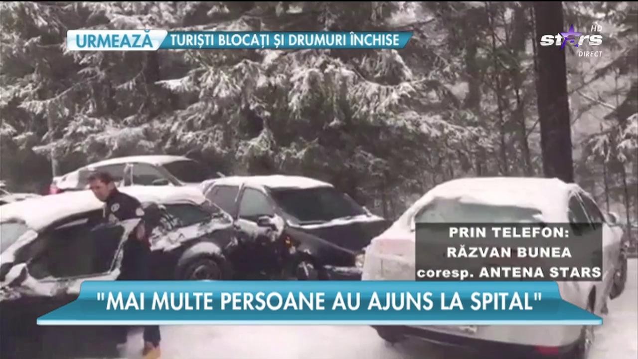 Accidente &icirc;n lanţ la Sinaia din cauza ninsorii şi a viscolului