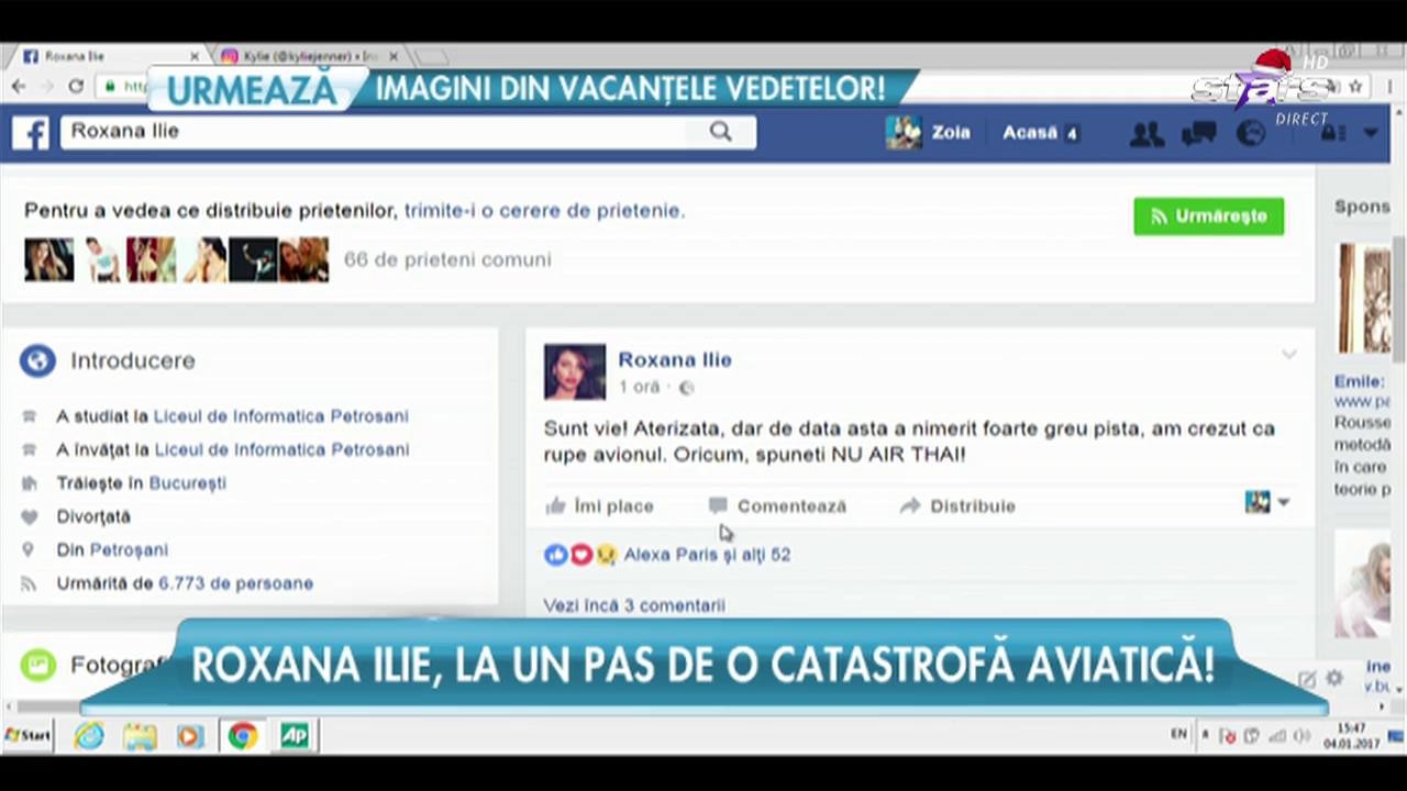 Roxana Ilie, la un pas de o catastrofă aviatică!
