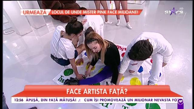 Imagini incendiare! &Icirc;n fustă, Natalia Mateuţ a jucat Twister, iar un dansator a ajuns cu m&acirc;na &icirc;ntre picioarele sale