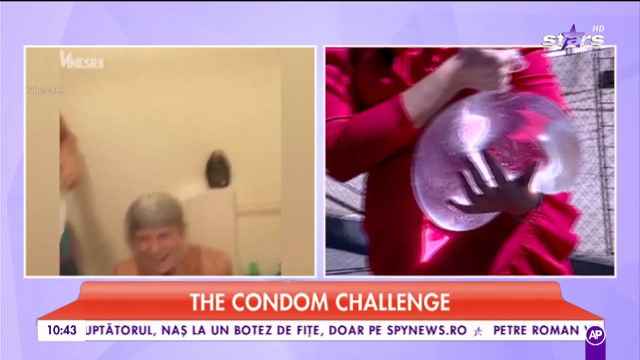 "Condom challenge" &icirc;n direct! Natalia Mateuţ şi Raluca Dumitru i-au pus prezervativul pe cap lui Răzvan Botezatu!