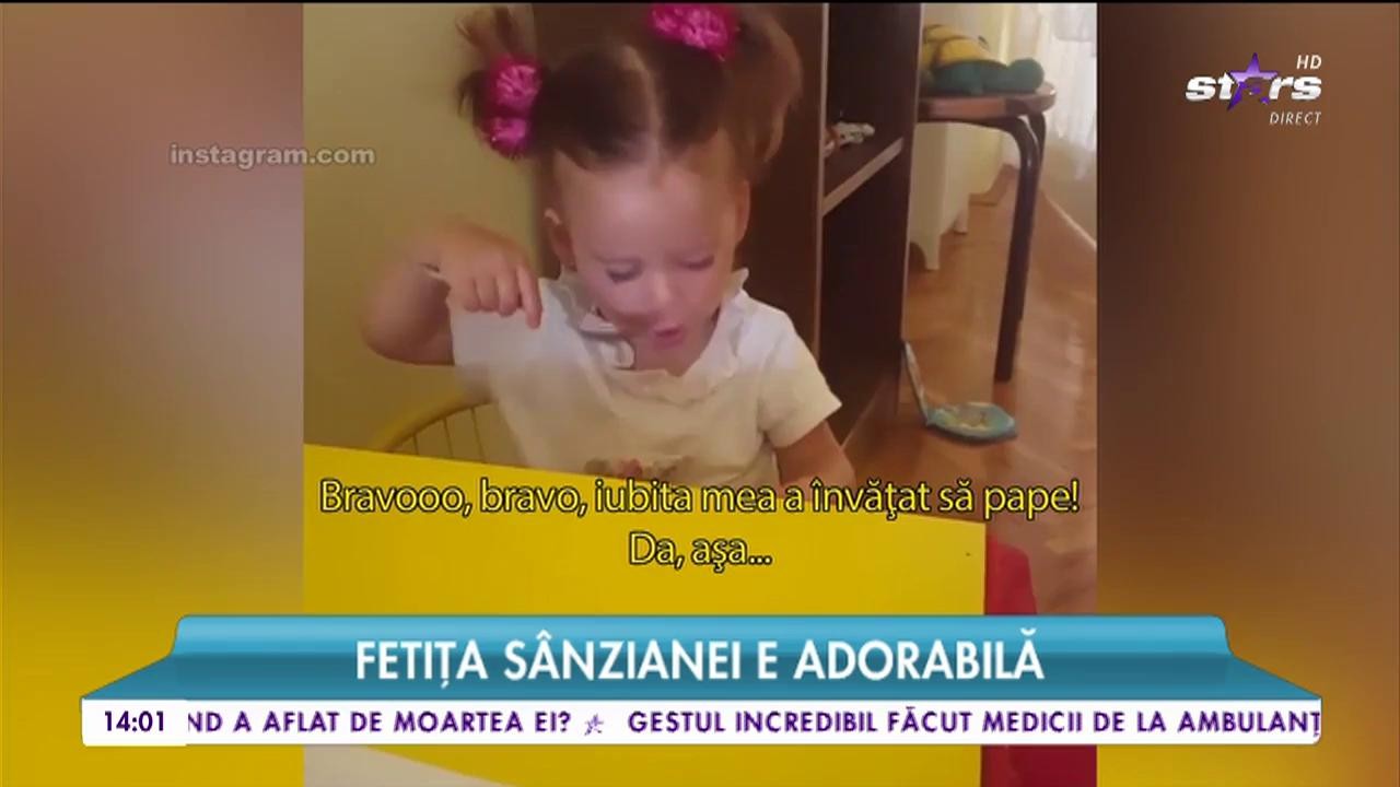 Fetiţa S&acirc;nzianei Buruiană este adorabilă. Copila &icirc;nvață să folosească tac&acirc;murile