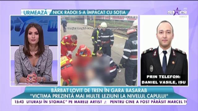 Bărbat a lovit de tren &icirc;n Gara Basarab. Bărbatul are mai multe leziuni la nivelul capului
