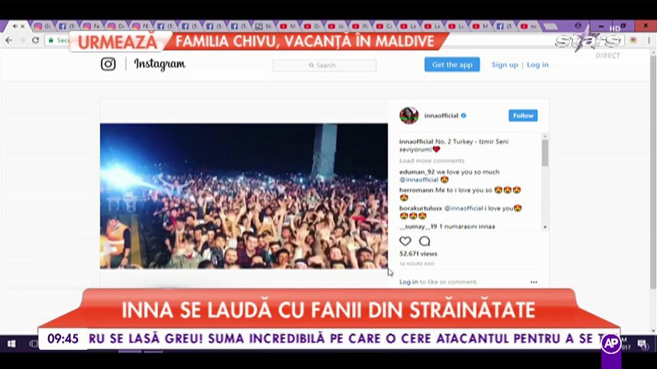 Inna se laudă cu fanii din străinătate. Vedeta este foarte apreciată în Turcia