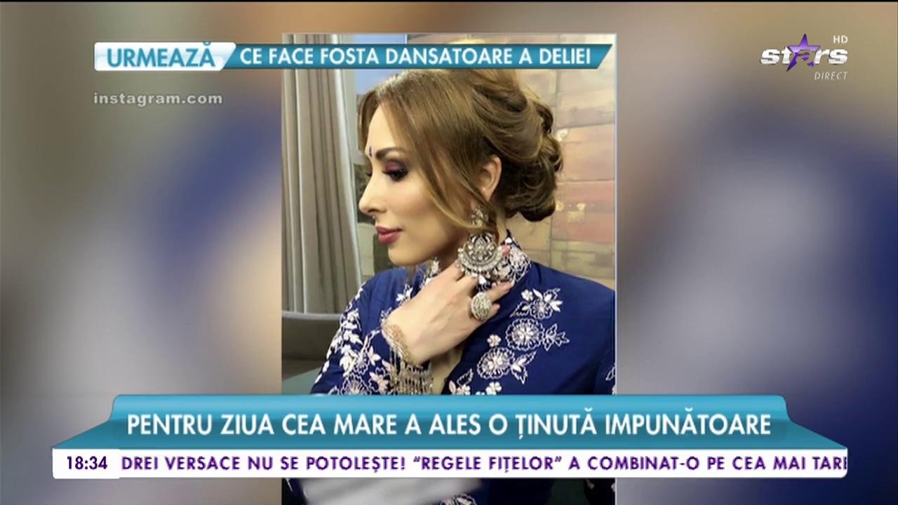Iulia V&acirc;ntur, prezentatoare la o televiziune din India. Pentru ziua cea mare a ales o ținută &icirc;mpunătoare