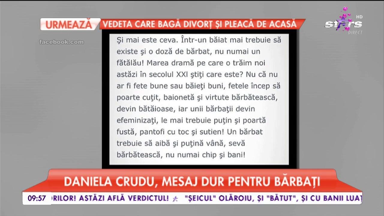 Daniela Crudu, mesaj dur pentru bărbați