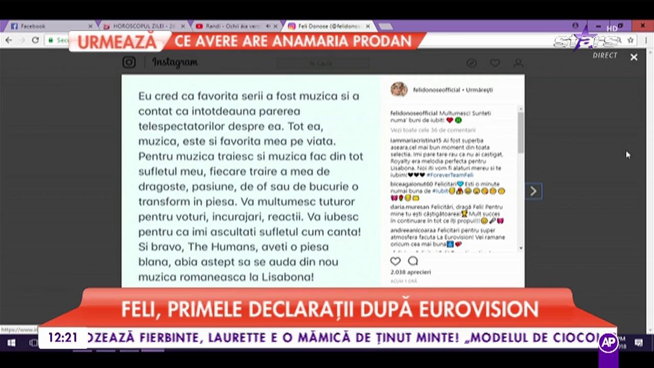 Feli, primele declarații după Eurovision. Ce mesaj le transmite câștigătorilor