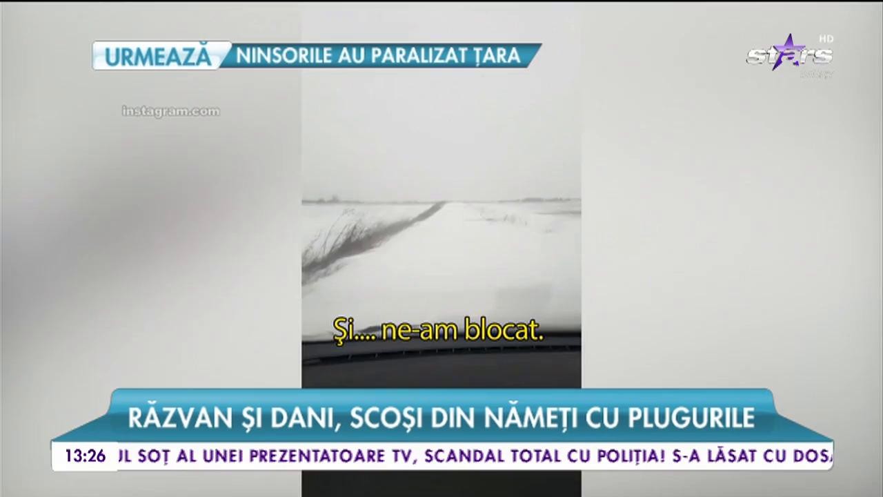 Răzvan și Dani, scoși din nămeți cu plugurile. Imagini cu operațiunea de salvare a prezentatorilor