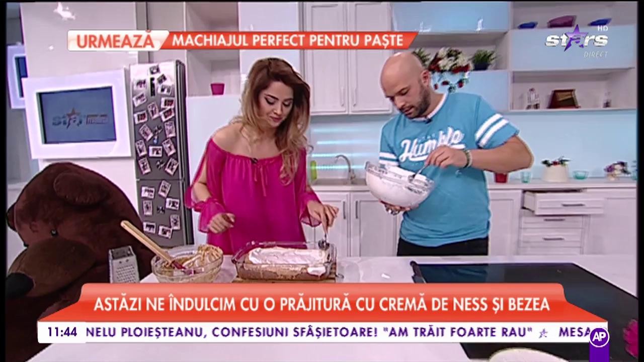 Roxana pregătește o prajitură cu cremă de ness și bezea