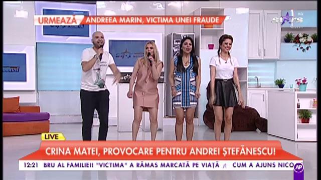 Crina Matei, provocare pentru Andrei Ștefănescu! Ce i-a pregătit artista prezentatorului