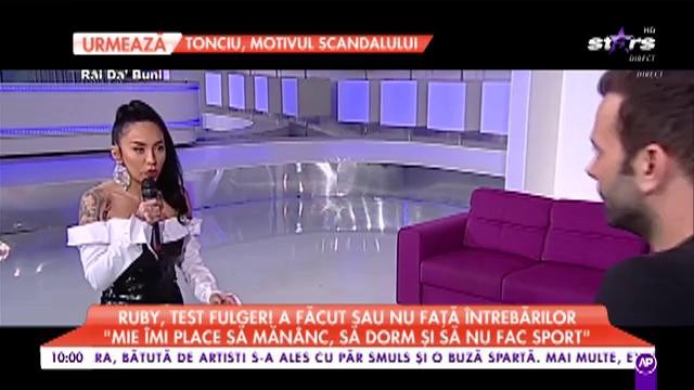 Ruby, test fulger! A făcut sau nu față întrebărilor: ”La 1 noaptea mănânc, mă uit la seriale și beau suc”